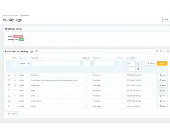 Registrador avanzado de PrestaShop
