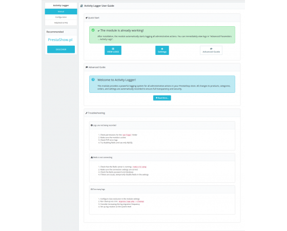 Registrador avanzado de PrestaShop