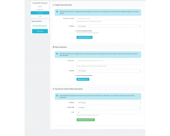 AI description generator for PrestaShop