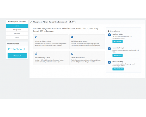 Generator AI opisów produktów dla PrestaShop