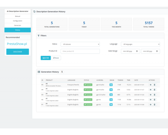 Generator AI opisów produktów dla PrestaShop