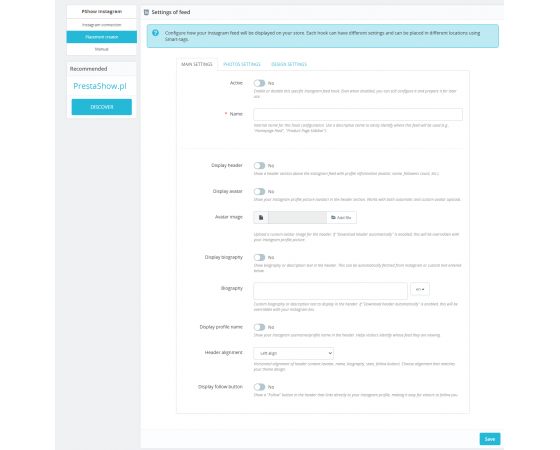 Instagram module for PrestaShop
