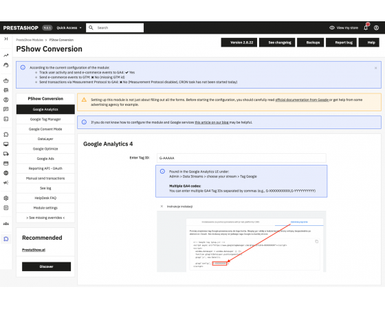 PrestaShop Google Analytics - Konwersja Ads + Google Optimize + Google Tag Manager