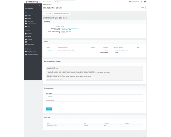 Dyrektywa EU - zwrot 1-kliknięcie w PrestaShop Dyrektywa EU - zwrot 1-kliknięcie w PrestaShop