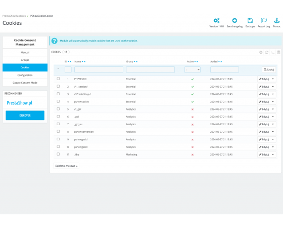Zarządzanie zgodą na pliki cookie w PrestaShop