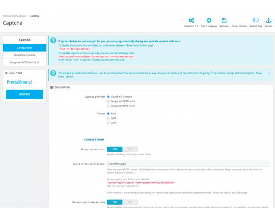 Captcha per PrestaShop - reCAPTCHA e Turnstile