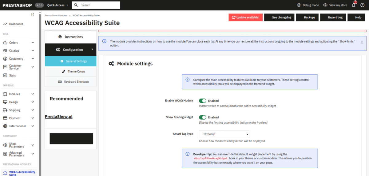 PrestaShop WCAG configuration